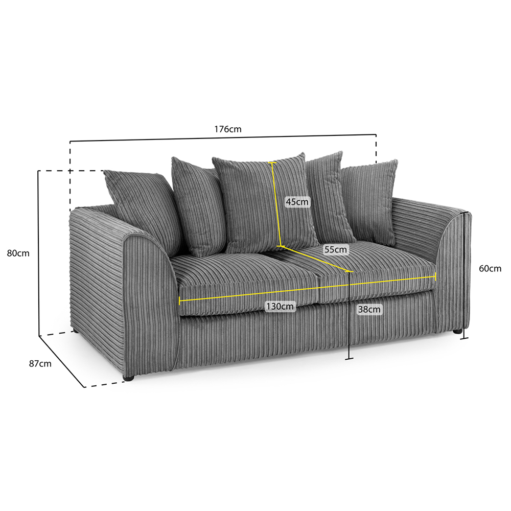 Hyeres Fabric 3 Seater Sofa In Grey