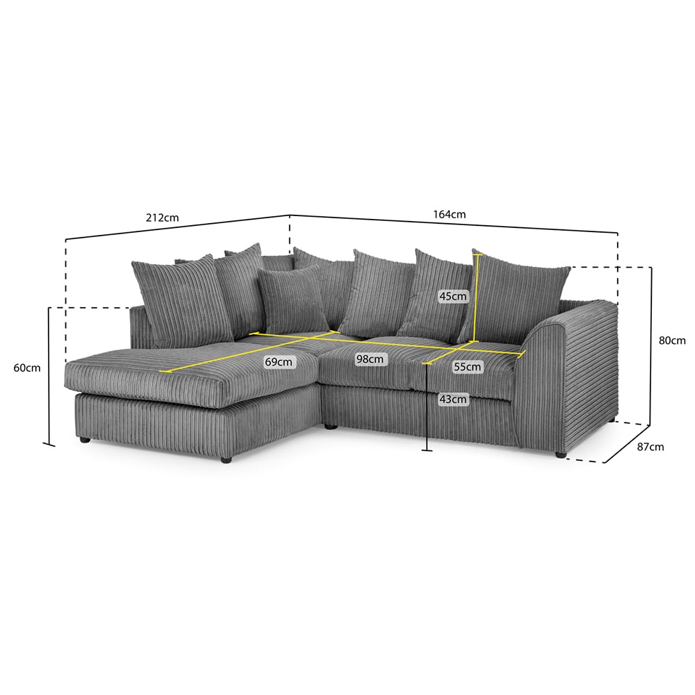 Hyeres Fabric Left Hand Corner Sofa In Grey