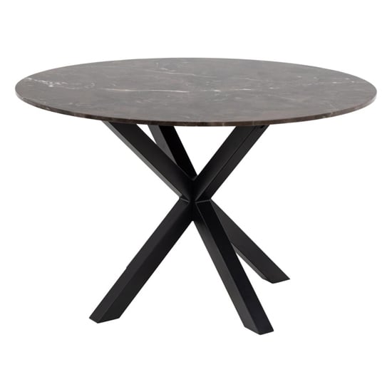 Hyeres Marble Dining Table Round In Brown With Matt Black Legs