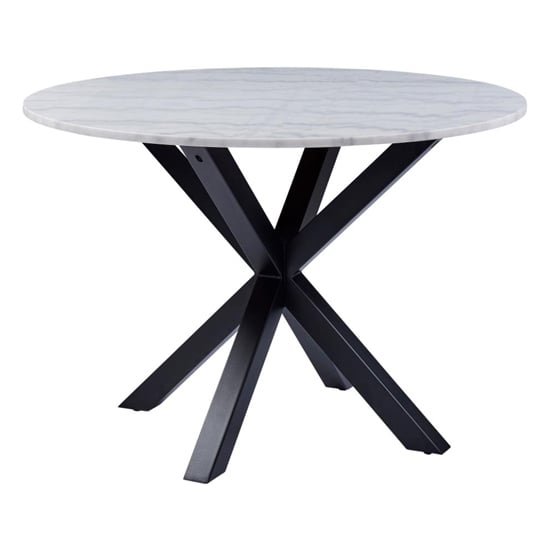 Product photograph of Hyeres Marble Dining Table Round In White With Matt Black Legs from Furniture in Fashion