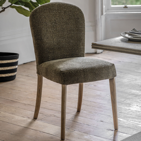 Hyeres Moss Green Fabric Dining Chairs With Oak Legs In Pair