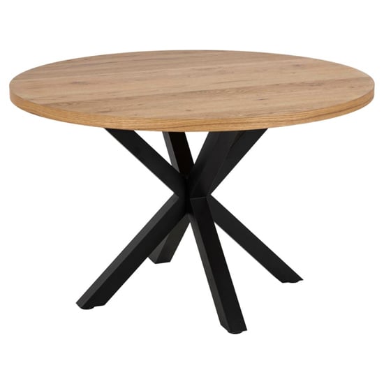 Hyeres Wooden Dining Table Round In Oak With Matt Black Legs