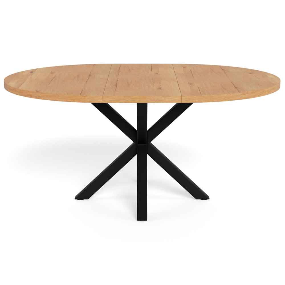 Hyeres Wooden Round Extending Dining Table With Black Legs - Wild Oak