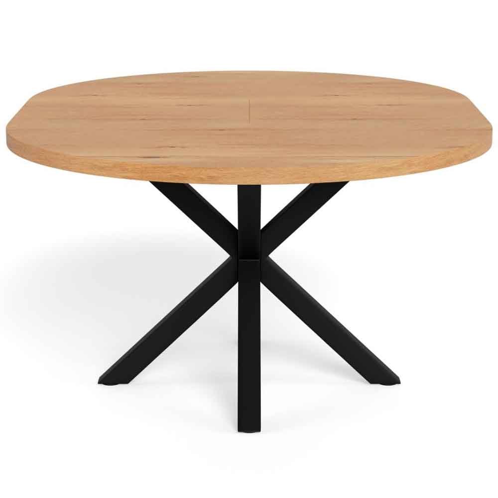 Hyeres Wooden Round Extending Dining Table With Black Legs - Wild Oak