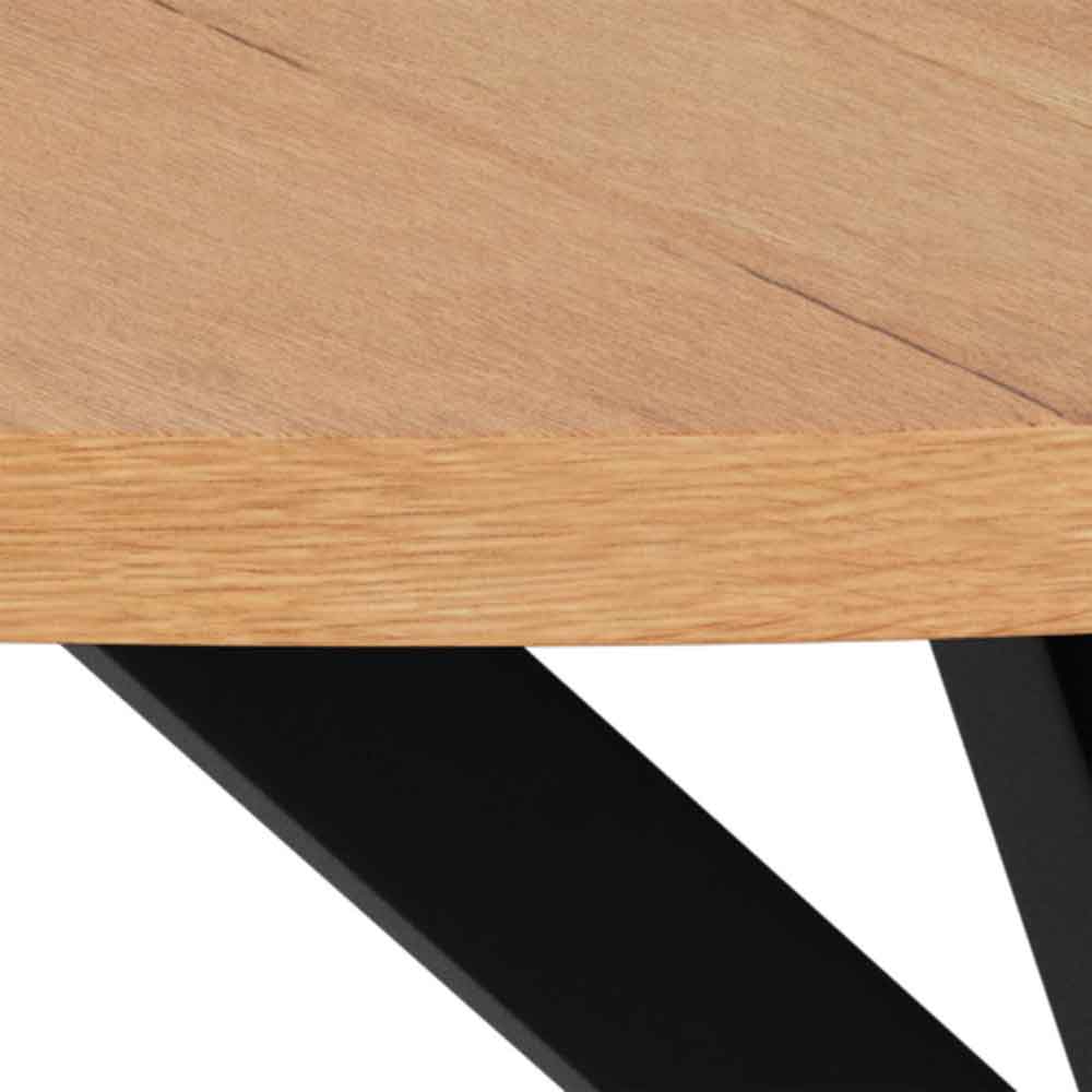 Hyeres Wooden Round Extending Dining Table With Black Legs - Wild Oak