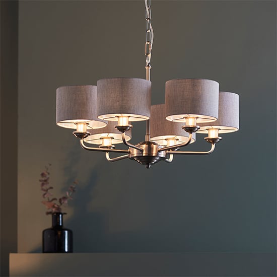 Product photograph of Hyesan Charcoal 6 Lights Ceiling Pendant Light In Brass from Furniture in Fashion
