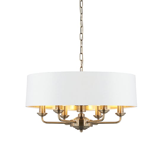 Photo of Hyesan round white 6 lights ceiling pendant light in brass