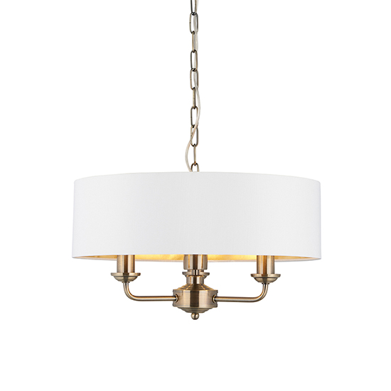 Read more about Hyesan white 3 lights ceiling pendant light in antique brass