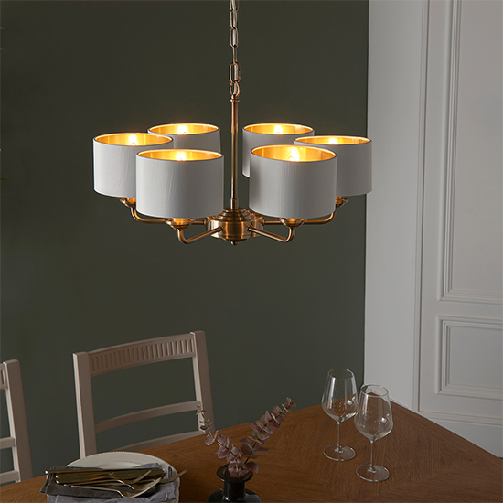 Hyesan White 6 Lights Ceiling Pendant Light In Antique Brass
