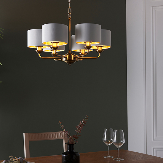 Hyesan White 6 Lights Ceiling Pendant Light In Antique Brass