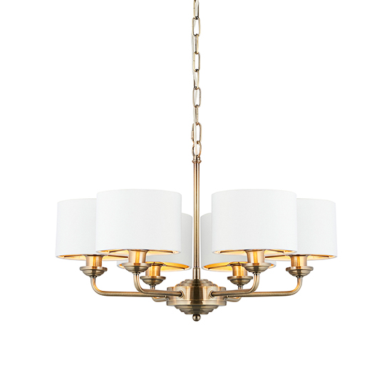 Photo of Hyesan white 6 lights ceiling pendant light in antique brass