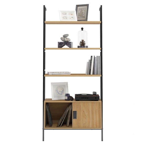Hythe Wall Mounted Wooden Bookcase With Door In Walnut_2