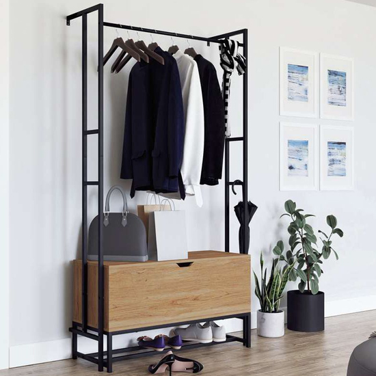 Read more about Hythe wall mounted hallway storage coat stand in walnut