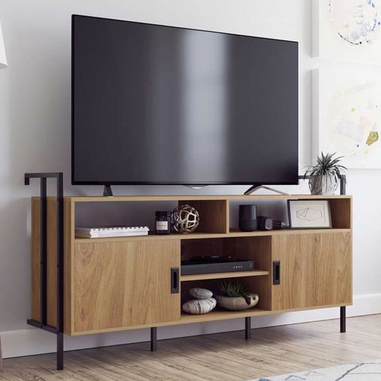 Photo of Hythe wall mounted wooden tv stand in walnut