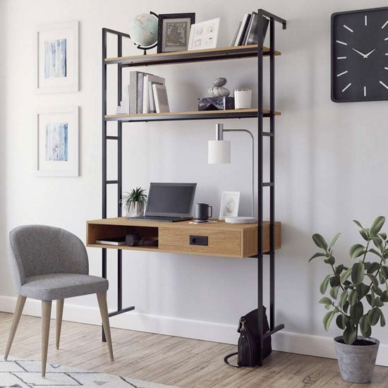 Read more about Hythe wooden wall mounted laptop desk in walnut with 2 shelves