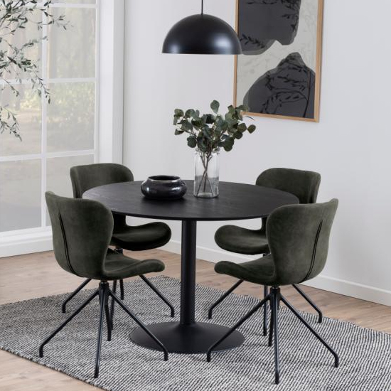 Ibika Round Wooden Dining Table In Ash Black With Black Base_4