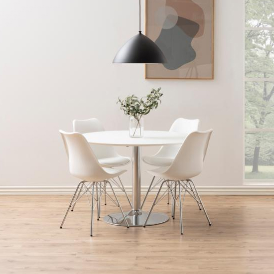 Ibika Round Wooden Dining Table In White With Chrome Base_4