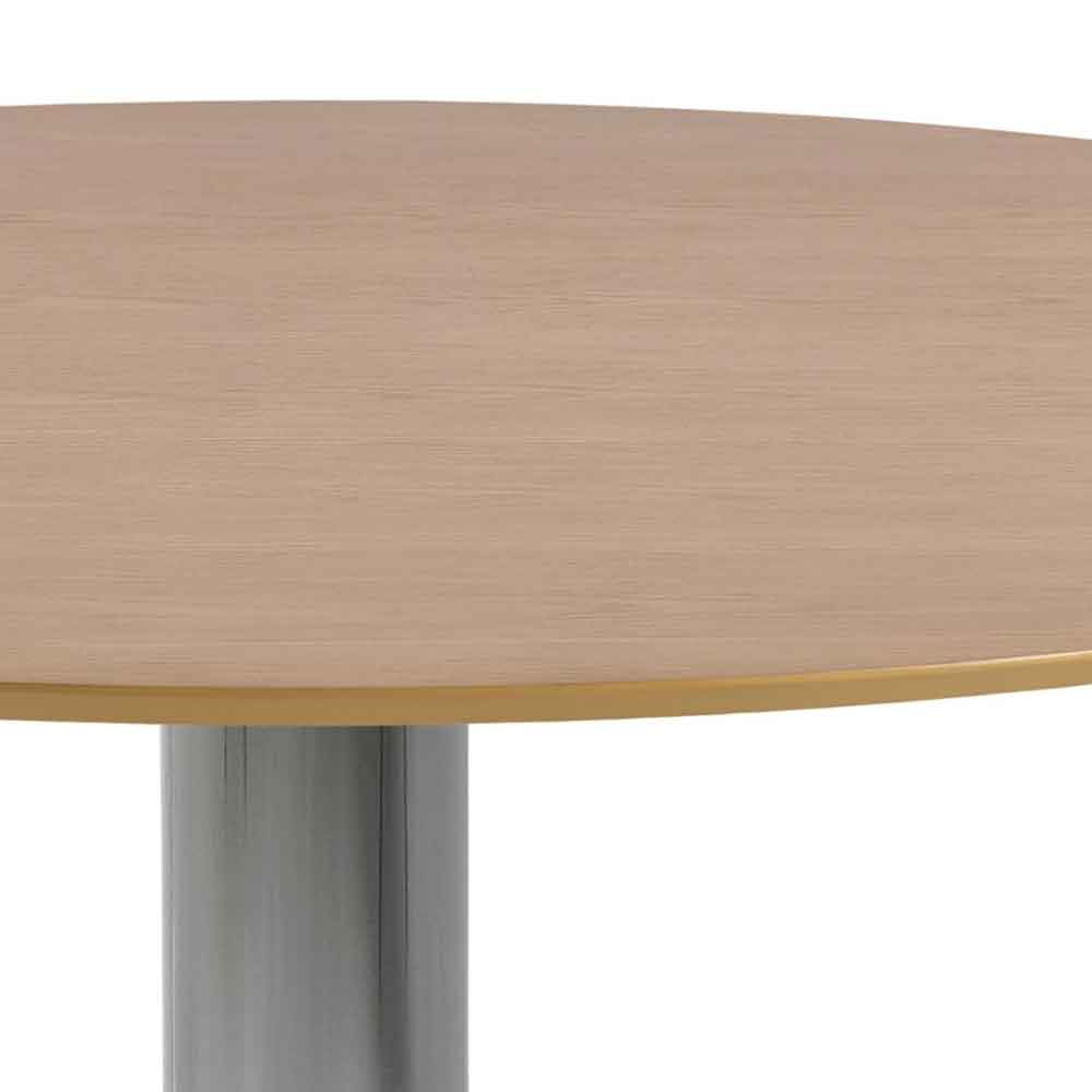 Ibika Small Wooden Round Dining Table With Chrome Base - Oak