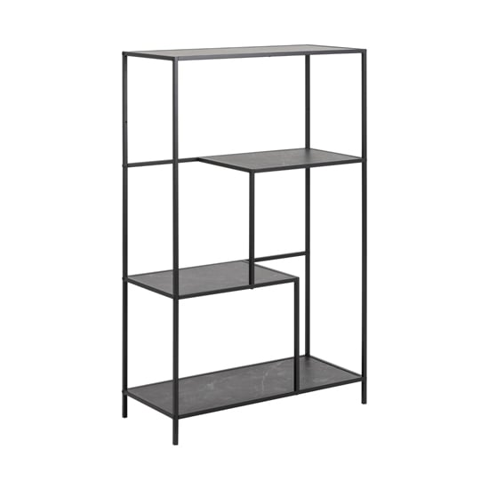 Ibiza Wooden Bookcase With 3 Shelves In Black Marble Effect