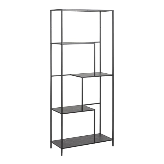 Ibiza Wooden Bookcase With 4 Shelves In Black Marble Effect
