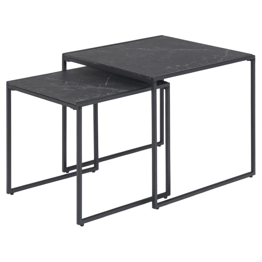 Ibiza Wooden Nest Of 2 Tables In Black Izmir Marble Effect