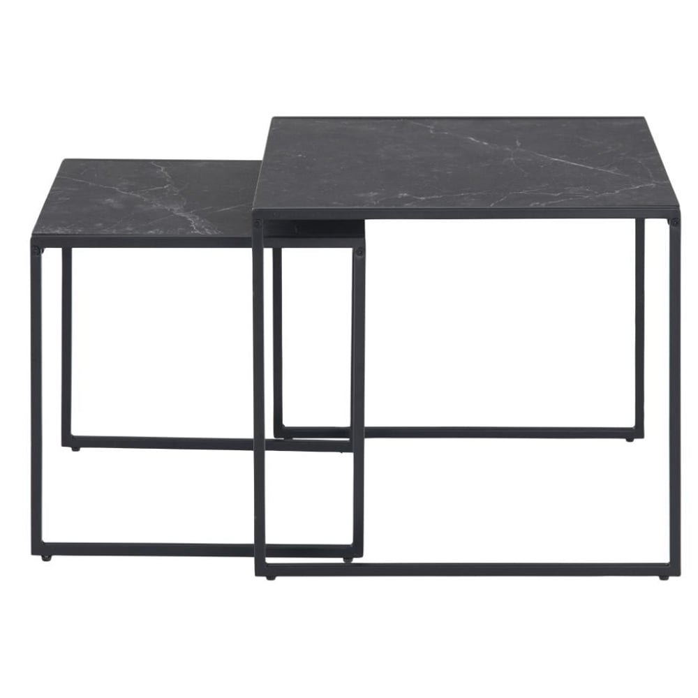 Ibiza Wooden Nest Of 2 Tables In Black Izmir Marble Effect