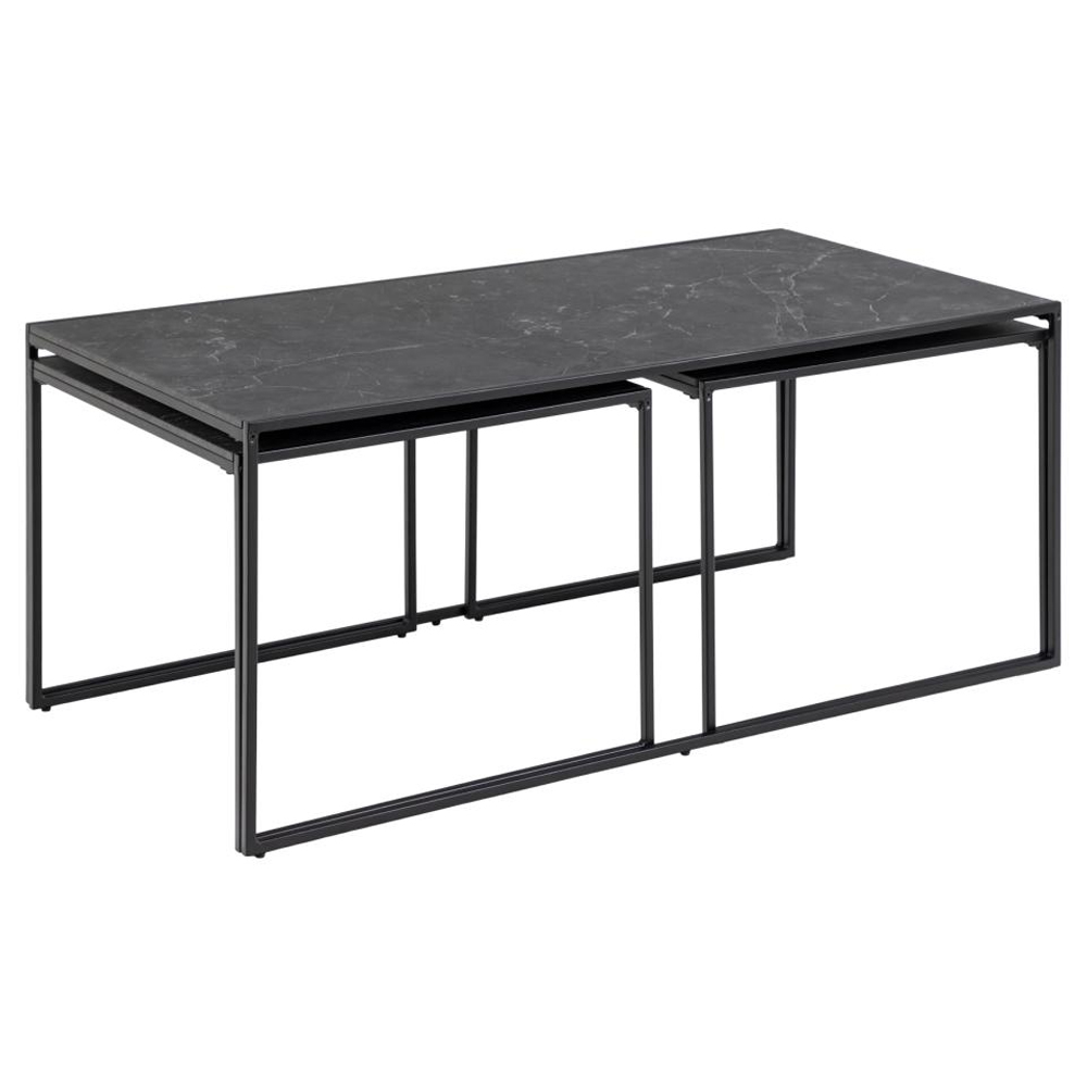 Ibiza Wooden Nesting Coffee Tables In Black Izmir Marble Effect
