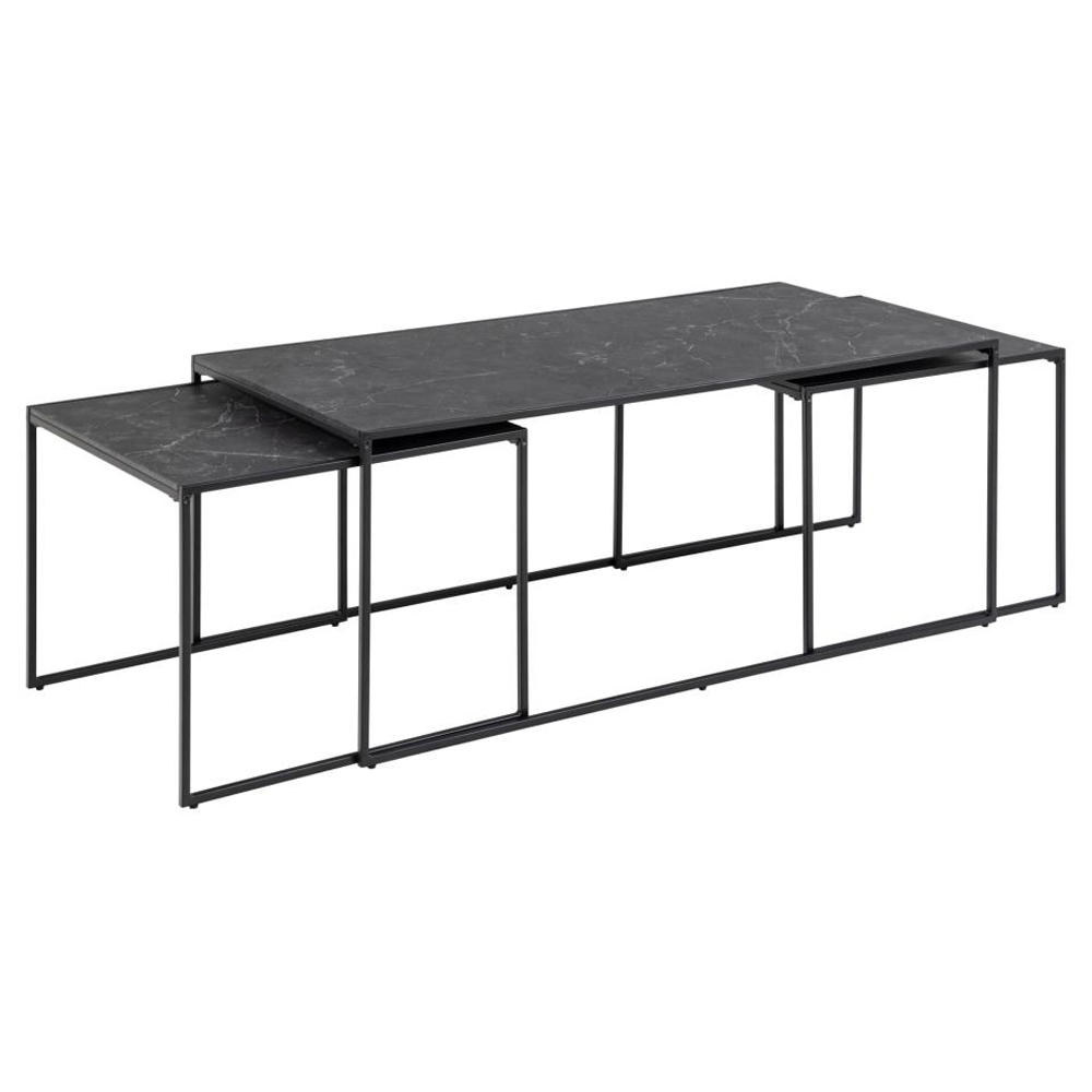 Ibiza Wooden Nesting Coffee Tables In Black Izmir Marble Effect