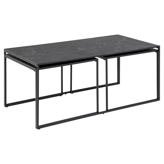 Ibiza Wooden Set Of 3 Coffee Tables In Black Marble Effect