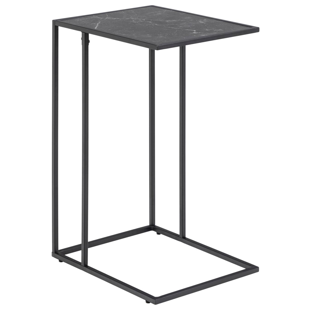 Ibiza Wooden Side Table In Black Izmir Marble Effect