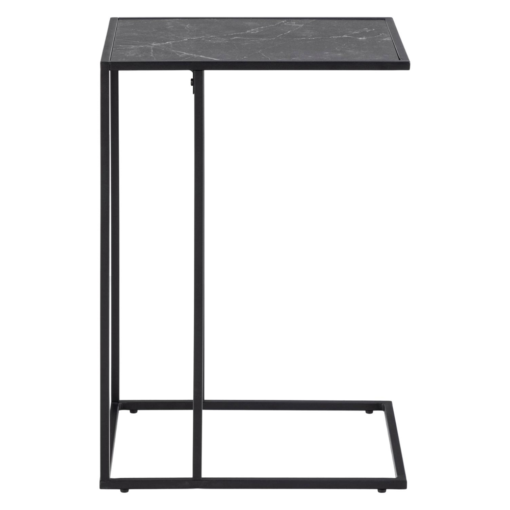 Ibiza Wooden Side Table In Black Izmir Marble Effect