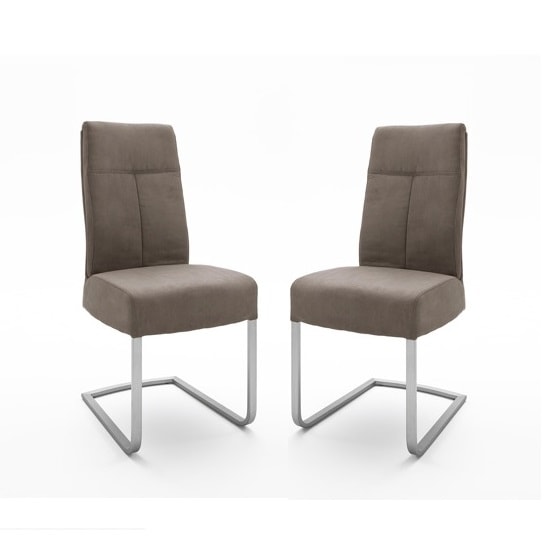 Photo of Ibsen modern dining chair in leather look sand in a pair