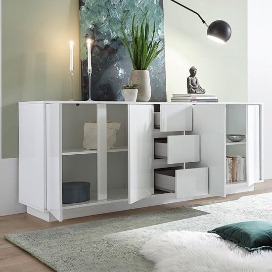 Iconic Sideboard In White High Gloss With 4 Doors And 3 Drawers_2