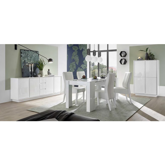 Iconic High Gloss Sideboard With 4 Doors 3 Drawers In White