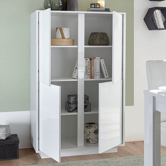Iconic Wooden Highboard In White High Gloss With 4 Doors_2