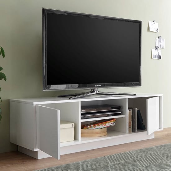 Iconic Wooden TV Stand In White High Gloss With 2 Doors_2