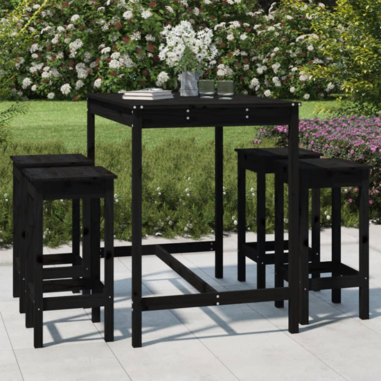 Ida Solid Pinewood 5 Piece Garden Bar Set In Black Furniture in Fashion