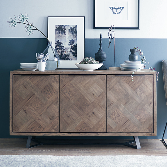 Idaho Wooden 3 Doors Sideboard In Aged Grey Oak