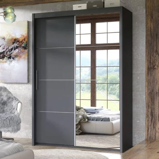 Product photograph of Idaho Mirrored Wardrobe With 2 Sliding Doors In Graphite from Furniture in Fashion