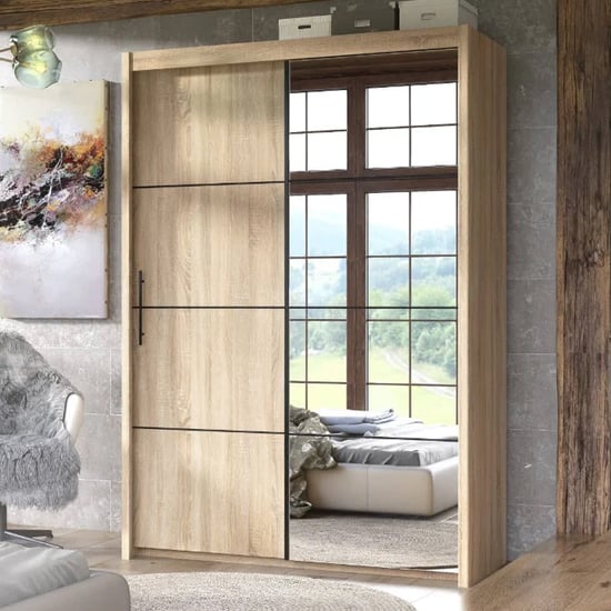 Product photograph of Idaho Mirrored Wardrobe With 2 Sliding Doors In Sonoma Oak from Furniture in Fashion