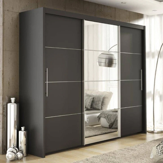 Photo of Idaho mirrored wardrobe with 3 sliding doors in graphite