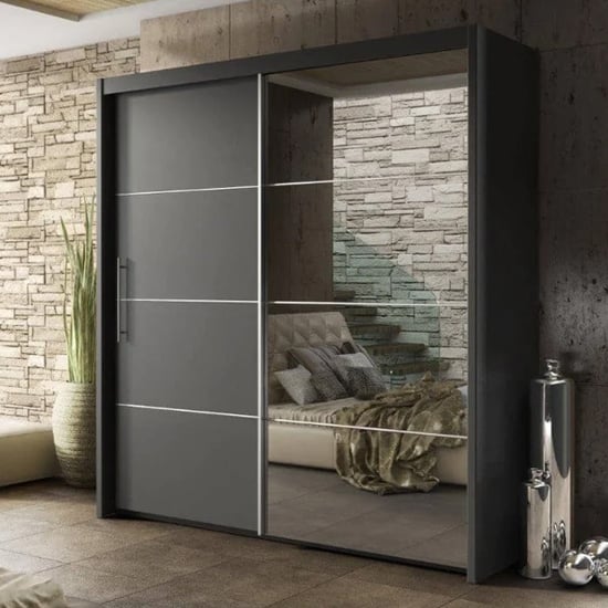 Product photograph of Idaho Wooden Wardrobe With 2 Sliding Doors In Graphite from Furniture in Fashion