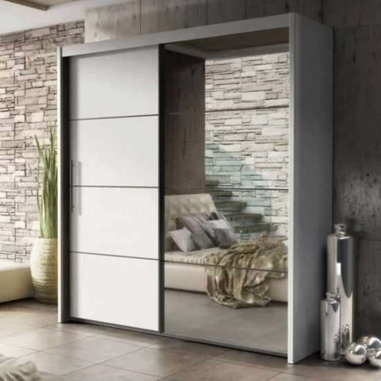 Photo of Idaho wooden wardrobe with 2 sliding doors in matt white