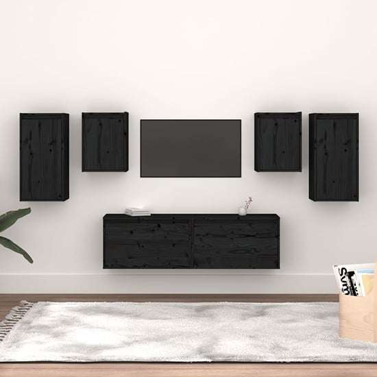 Product photograph of Idalis Solid Pinewood Entertainment Unit In Black from Furniture in Fashion