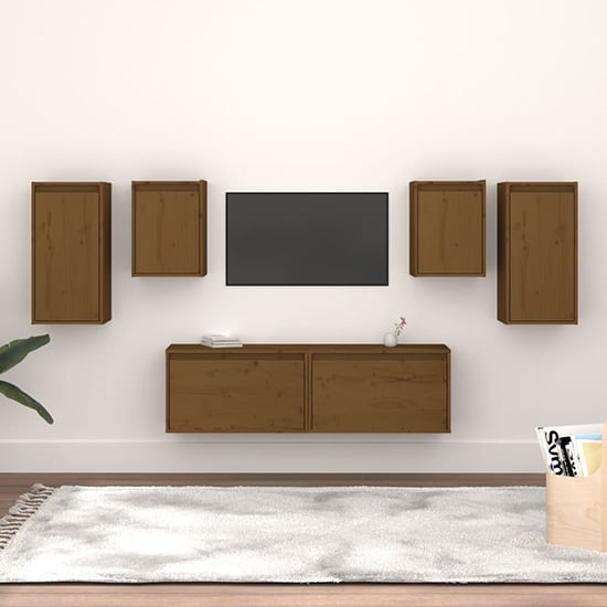Product photograph of Idalis Solid Pinewood Entertainment Unit In Honey Brown from Furniture in Fashion