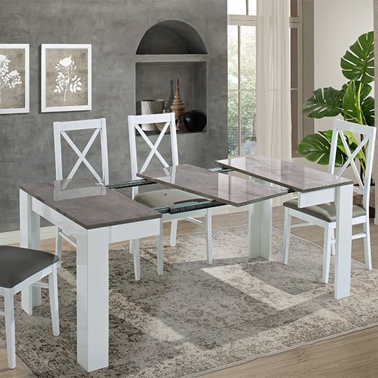 Idea Extending Wooden Dining Table In White And Grey High Gloss_2