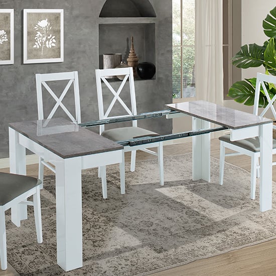 Idea Extending Wooden Dining Table In White And Grey High Gloss_3