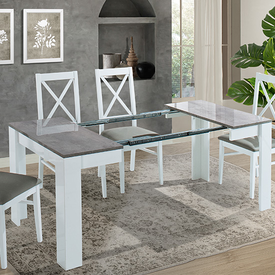 Idea Extending Wooden Dining Table In White And Grey High Gloss ...