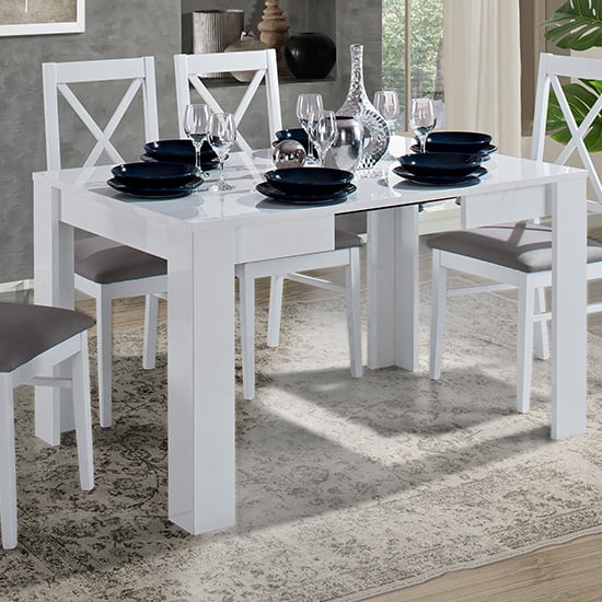 Idea Extending Wooden Dining Table In White High Gloss_4