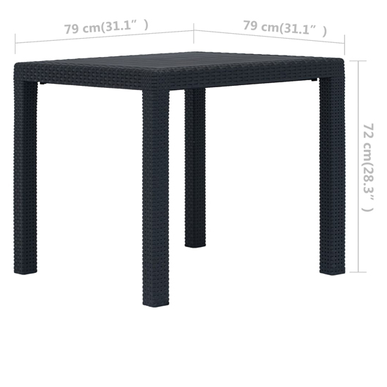 Ijaya Square Plastic Rattan Garden Dining Table In Anthracite